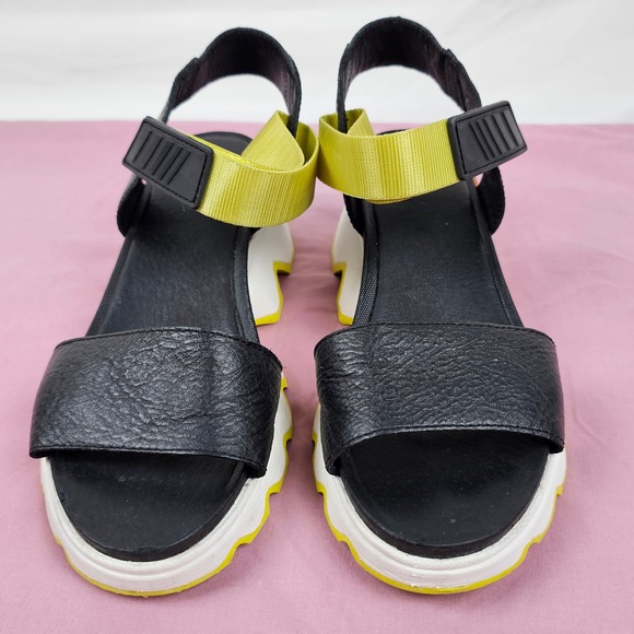 Sorel Women's Platform Sport Sandals Black Yellow Chunky Lug Sole Size 8 - Picture 6 of 16